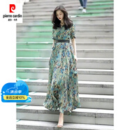 皮爾卡丹（pierre cardin）輕奢高檔原單桑蠶絲連衣裙夏季名媛氣質(zhì)真絲碎花長(zhǎng)裙女 花色 3XL