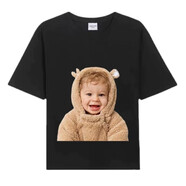 ADLV TEE韓國潮牌adlv短袖甜甜圈T恤男孩純棉寬松情侶上衣女 毛絨小男孩黑色 均碼 1碼80-150斤內國內倉發(fā)貨