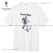 與狼共舞（DANCING WOLVES）【純棉透氣】與狼共舞圓領(lǐng)短袖T恤男2024夏季新款人標刺繡半袖短t 803本白 XL 180/96A