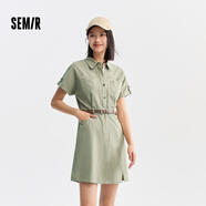 森馬（Semir）【連衣裙合輯】夏天女法式慵懶風(fēng)裙子復(fù)古學(xué)院風(fēng)針織裙雪紡碎花裙 Z款翻領(lǐng)工裝裙-土灰綠40901 M