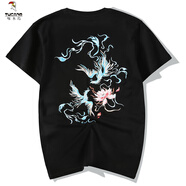 啄木鳥(niǎo)（TUCANO）中國(guó)風(fēng)重磅鳳凰刺繡T恤男潮流大碼純棉半袖潮流夏季寬松短袖上衣 黑色【刺繡高質(zhì)量】 M 建議80-100斤