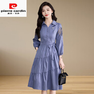 皮爾卡丹（pierre cardin）棉亞麻連衣裙春秋長袖高端洋氣遮肚顯瘦減齡輕奢高級感巨好看裙子 藍色-棉亞麻2025超火連衣裙長袖獨特漂亮女士絕美 2XL  【適合126-135斤】
