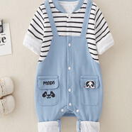 拾尚潮0-12個(gè)月小孩子穿的新生嬰兒衣服春秋裝假兩件套裝連體衣滿(mǎn)月男寶 藍色 長(cháng)袖. 90cm 90（9-14個(gè)月)