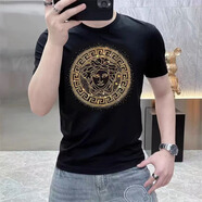 VERSACE JEANS COURTURE范家F思哲VERSACE春夏季歐洲站潮流夏季燙鉆亮鉆新款透氣半袖上衣 1號黑色 1號黑色 M 建議100-120斤