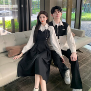 情侶裝春秋季一男一女撞色襯衫早秋穿搭套裝2025新款潮流一裙一衣 男衣 L