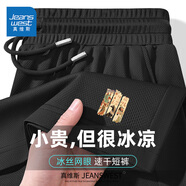 真維斯（Jeanswest）速干冰絲網(wǎng)眼短褲男士夏季薄款運動五分褲透氣彈力健身訓練跑步褲 黑色(埃及神話褲前左下標) 5XL (體重230-260斤)