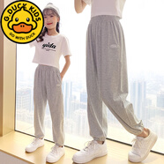 G.DUCKKIDS女童夏天冰絲褲子外穿薄款2023新款大童運動(dòng)褲夏季寬松兒童防蚊褲 灰色 冰絲 150 cm適合140-150cm年齡9-10歲