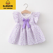 G.DUCKKIDS童裝女童連衣裙夏款洋氣兒童小女孩公主裙0一1-3歲嬰兒女寶寶裙子 玫紅色 花晨花夕紫 105 cm