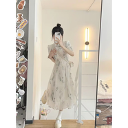 木清清新中式連衣裙女夏季2023新款改良旗袍國(guó)風(fēng)泡泡袖高腰法式雪紡裙子 長(zhǎng)裙版 M 【建議95-105斤】