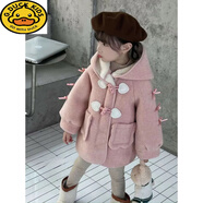 G.DUCKKIDS小黃鴨女童加厚羊羔絨外套2025新款秋冬大衣兒童洋氣毛呢冬季裝 公主粉加絨蝴蝶結外套 150 建議身高145左右