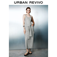 UR2025夏季新款女裝休閑慵懶風(fēng)綁帶修身無(wú)袖連衣裙UWJ750052 深灰花灰 XL