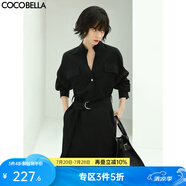 COCOBELLA赫本風(fēng)氣質(zhì)立領(lǐng)黑色連衣裙春重工通勤OL優(yōu)雅襯衫裙FR147 黑色 L
