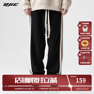 BJHG【2.0】 不計后果春秋環(huán)保麂皮絨串標(biāo)拼接休閑褲子男潮流直筒長褲 黑色 2XL (160-200斤）