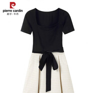 皮爾卡丹（pierre cardin）套裝女春夏季新款女氣質(zhì)收腰顯瘦小香風(fēng)半身裙兩件套裙子夏裝 單件黑色上衣 S