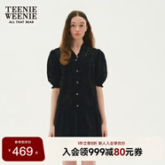 Teenie Weenie小熊春夏季法式度假風(fēng)白色鏤空燈籠袖連衣裙黑色女裝