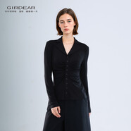 哥弟（GIRDEAR）女裝針織衫夏季新款高端時(shí)尚百搭氣質(zhì)顯瘦女士長(cháng)袖上衣130097 黑色 S (2碼)