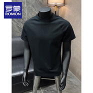 羅蒙（ROMON）美式復(fù)古索羅娜涼感t恤男款夏季藏青色重磅純棉短袖修身半袖體恤 黑色 (重磅硬挺) 常規(guī) L (115-130斤)