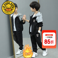 G.DUCKKIDS男童運動(dòng)套裝春秋裝兒童衣服帥氣休閑連帽外套長(cháng)褲兩件套2024新款 08款黑色加絨 140 建議身高125-135cm左右