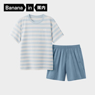 蕉內(nèi)（Bananain）王一博同款305H純棉睡衣男女士100%棉情侶家居服短袖短褲套裝夏季 【短褲款條紋-男】水晶藍(lán)橫條紋 XL