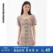 美特斯邦威格紋連衣裙女夏季舒適時尚校園風(fēng)高腰女士裙子 咖色組 M 160 84A