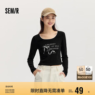 森馬長(zhǎng)袖T恤女短款蝴蝶結(jié)字母春秋溫柔蕾絲緊身上衣107624101001