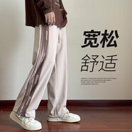 Foss Phil褲子男裝春秋季休閑褲潮牌潮流條紋寬松衛(wèi)運(yùn)動直筒長褲男士青少年 ZX-K301卡其色 L (115斤-130斤)