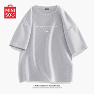 名創(chuàng)優(yōu)品（MINISO）純棉t恤男夏季青少年黑色百搭寬松休閑半袖美式痞帥高級(jí)感體恤衫 麻灰(m前衛(wèi)字符中標(biāo)) S /165(品控嚴(yán)格)