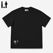 izzue  it純色簡(jiǎn)約純棉短袖t恤男夏季黑色假兩件中袖100%全棉半袖T恤