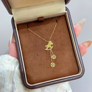 博皓黃金銅錢(qián)小馬項鏈女新款999足金馬上有錢(qián)鎖骨鏈生日禮物送女友 項鏈禮盒包裝定金