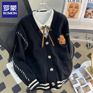 羅蒙（ROMON）小熊針織衫女春秋新款女裝毛衣開衫女外套寬松溫柔秋毛衣針織上衣 黑色 均碼 (適合80-140斤)