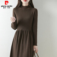 皮爾卡丹（pierre cardin）女士羊絨坑條毛衣裙2024冬季新款半高領(lǐng)配大衣針織連衣裙 咖啡色 XL 大碼 125-155