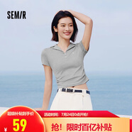 森馬（Semir）polo衫女短款收腰翻領(lǐng)襯衫25夏刺繡涼感緊身T恤辣妹109325115005