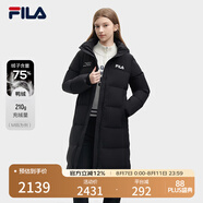 FILA 斐護科技|斐樂女裝長款羽絨服冬季休閑簡約連帽保暖羽絨外套 正黑色-BK 170/88A/L