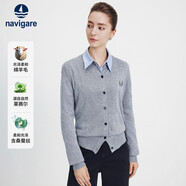 納維凱爾意大利小帆船女士親膚圓領(lǐng)針織開(kāi)衫經(jīng)典毛衣外套2334092061灰M