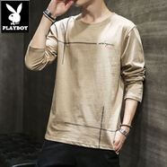 花花公子（PLAYBOY）秋夏季男士純棉2025新款長(zhǎng)袖t恤秋衣體恤內(nèi)襯打底衫高中初中學(xué)生 5009卡其 L