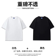 阿諾頓（ARNUODON）300G重磅t恤男女短袖純棉上衣體恤圓領(lǐng)寬松純色半袖男內(nèi)搭T打底衫 白色+黑色【重磅純棉2件】 S 【建議90-110斤】