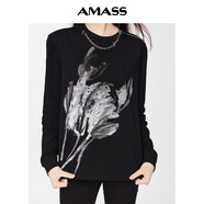 AMASS/阿瑪施春季新款金屬鏈條裝飾上衣純棉字母衛(wèi)衣女裝5300993 黑色 XL