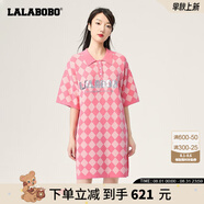 拉拉波波【設(shè)計(jì)師潮牌】春新款學(xué)院風(fēng)格子翻領(lǐng)毛織連衣裙LBCB-WLZY14 粉色 S