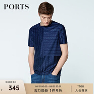 PORTS寶姿男裝夏季圓領(lǐng)休閑短袖士修身簡約個(gè)性圓領(lǐng)短袖MN8N177GZD023 藏青色+藍(lán)色 S