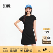 森馬（Semir）連衣裙女收腰T恤裙小心機(jī)夏季2025新款繡花圓領(lǐng)短裙簡(jiǎn)約休閑 黑色90001 M