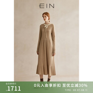 EIN言靜奢風(fēng)綿羊毛綁帶蝴蝶結(jié)撞料收腰氣質(zhì)針織連衣裙24秋季新款 淺杏 M