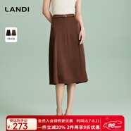 LANDI[赫本傘裙]LANDI垂墜高級感高腰通勤半身裙女中長裙夏新品 馬鬃棕 S