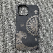 PITAKA 工廠(chǎng)尾貨特價(jià)處理 蘋(píng)果14P/PM凱夫拉手機殼激光蝕刻 微瑕 [激光蝕刻]海浪羅盤(pán)手工編織600D iPhone14Pro