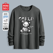 名創(chuàng)優(yōu)品（MINISO）長袖t恤男春秋季寬松休閑百搭純棉打底衫簡約百搭圓領男裝上衣服 深灰色(臟臟熊) M 170(體重100-120斤左右)