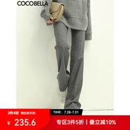 COCOBELLA雙面色織豎條紋保暖羊毛休閑褲職業(yè)通勤寬松直筒褲PT568 灰條 L