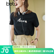 betu百圖女裝春裝新款寬松韓版卡通印花短袖T恤ins潮JD2102T08 黑色 S