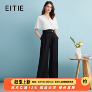 愛特愛（EITIE）高腰通勤飛飛袖交襟V領(lǐng)撞色闊腿連體褲夏新款連衣褲B2407350 固黑色22 L 165