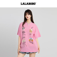 拉拉波波【商場(chǎng)同款】LALABOBOT恤25年夏新款潮原創(chuàng)百搭印花短袖圓領(lǐng)上衣 粉色 S