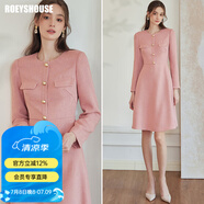 ROEYSHOUSE羅衣高級(jí)小香風(fēng)收腰連衣裙女春秋裝新款氣質(zhì)粉色A字裙子09926 粉色 XL