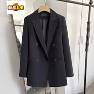 皮爾卡丹（pierre cardin）百搭新款2022春秋加厚寬松休閑中長(zhǎng)款小西裝外套女西服 黑色 XS (88-95斤)